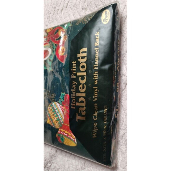 New VINTAGE Elrene Holiday Print Vinyl Flannel Back TABLECLOTH 52x90" Oblong NWT - Picture 3 of 6